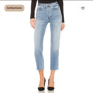 Re/Done stove pipe straight jeans in light stone